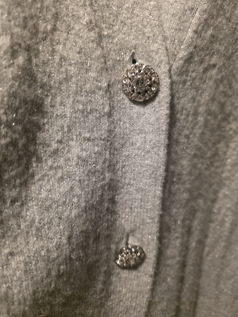 Talbots Light Gray/silver Threading V-Neck Button Cardigan Size L PTP 24 Inches - Picture 2 of 7